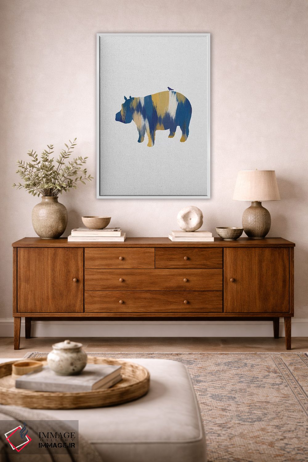 تابلو مینیمال اسب آبی آبی و زرد اثر اورارا استودیو - D3W