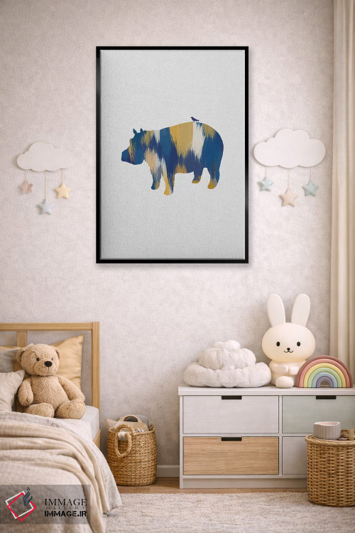 تابلو مینیمال اسب آبی آبی و زرد اثر اورارا استودیو - D5B