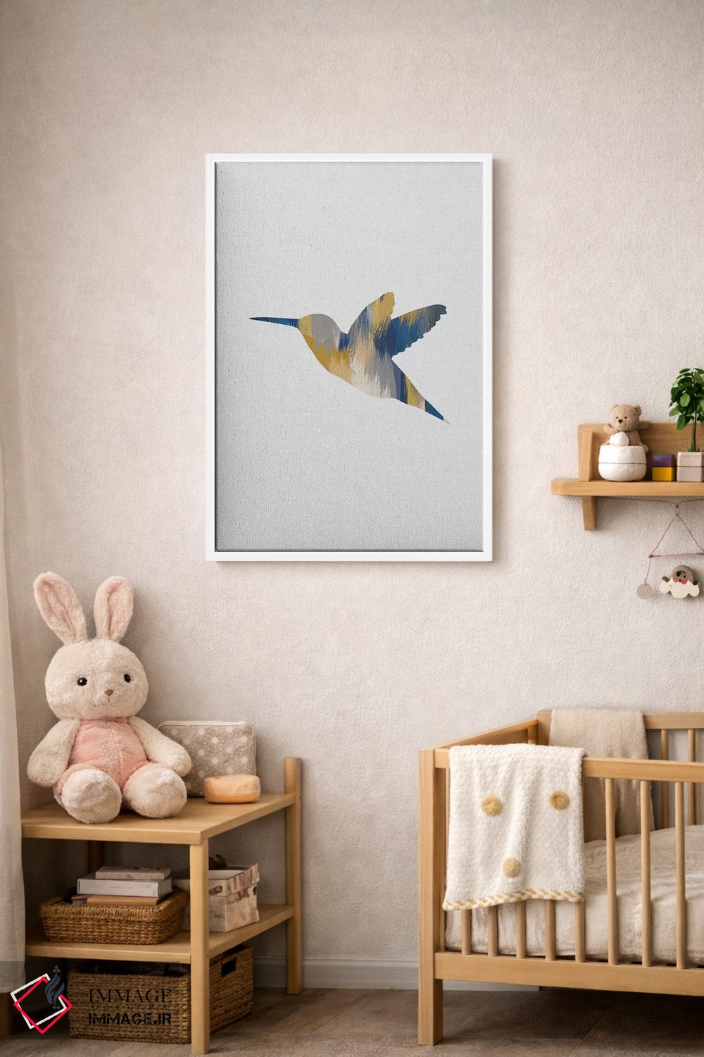 تابلو مینیمال مرغ مگس خوار آبی و زرد ۱ اثر اورارا استودیو - D3W