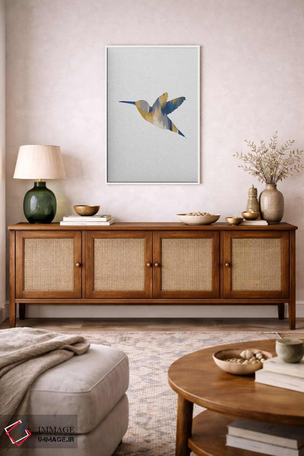 تابلو مینیمال مرغ مگس خوار آبی و زرد ۱ اثر اورارا استودیو - D4W