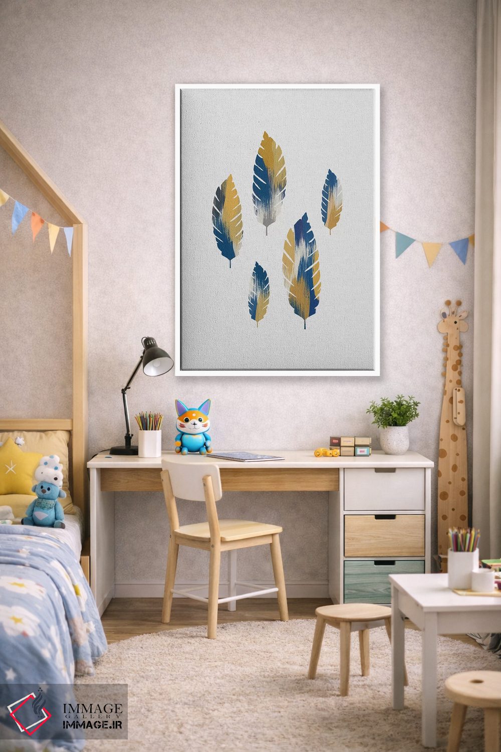 تابلو مینیمال برگ های آبی و زرد اثر اورارا استودیو - D1W