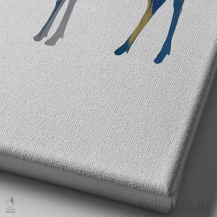 تابلو مینیمال گوزن شمالی آبی و زرد اثر اورارا استودیو - نمای نزدیک بافت بوم