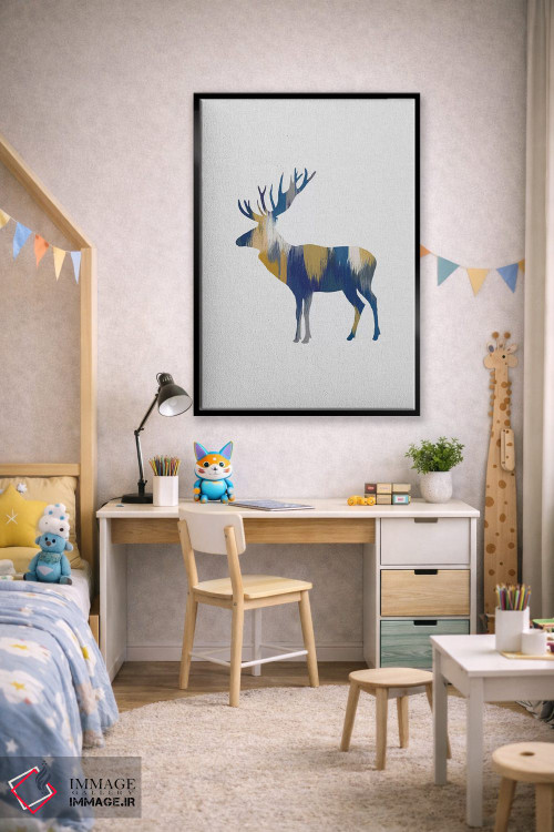 تابلو مینیمال گوزن شمالی آبی و زرد اثر اورارا استودیو - D2B