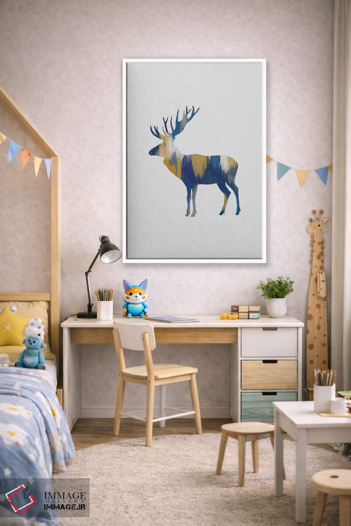 تابلو مینیمال گوزن شمالی آبی و زرد اثر اورارا استودیو - D1W