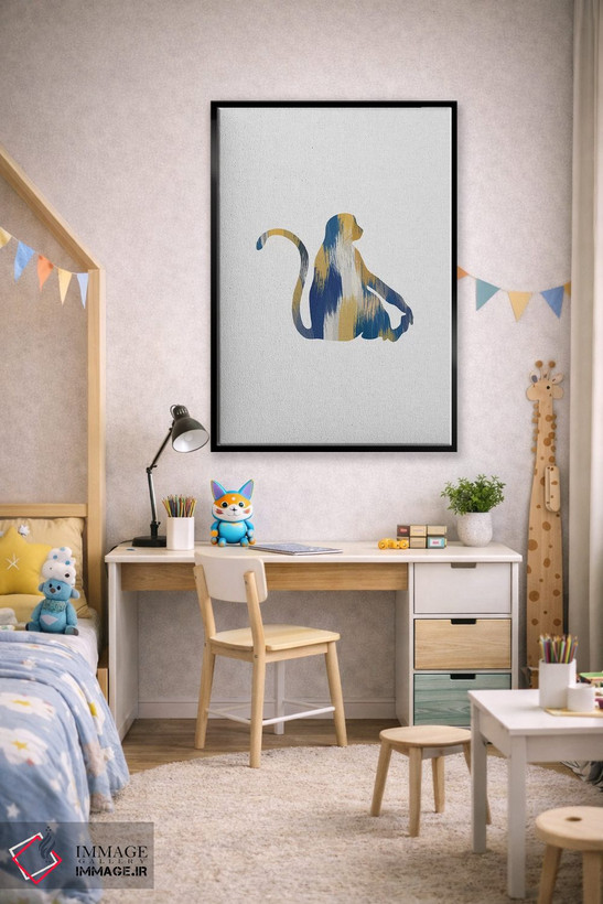 تابلو مینیمال میمون آبی و زرد اثر اورارا استودیو - D2B
