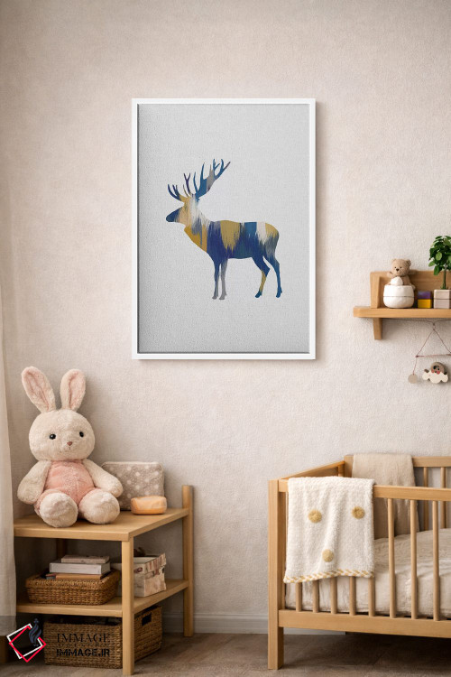 تابلو مینیمال گوزن شمالی آبی و زرد اثر اورارا استودیو - D3W