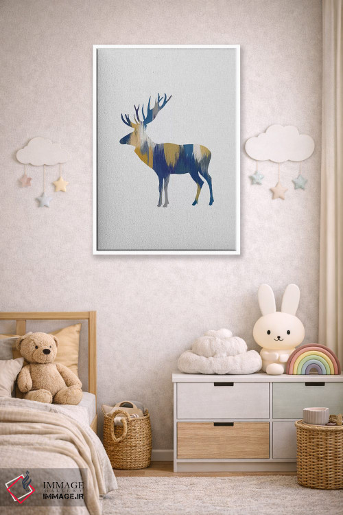 تابلو مینیمال گوزن شمالی آبی و زرد اثر اورارا استودیو - D4W