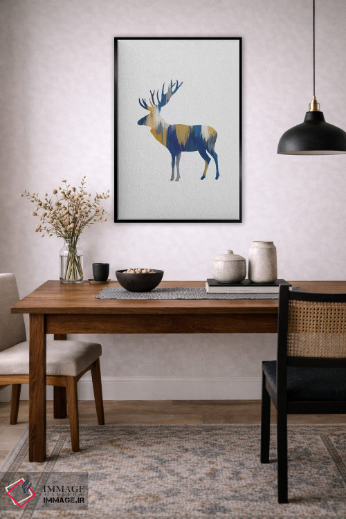 تابلو مینیمال گوزن شمالی آبی و زرد اثر اورارا استودیو - D6B