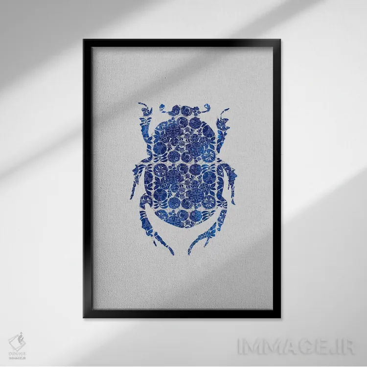 تابلو مدرن سوسک آبی ۱ اثر اورارا استودیو - نمای قابدار مشکی