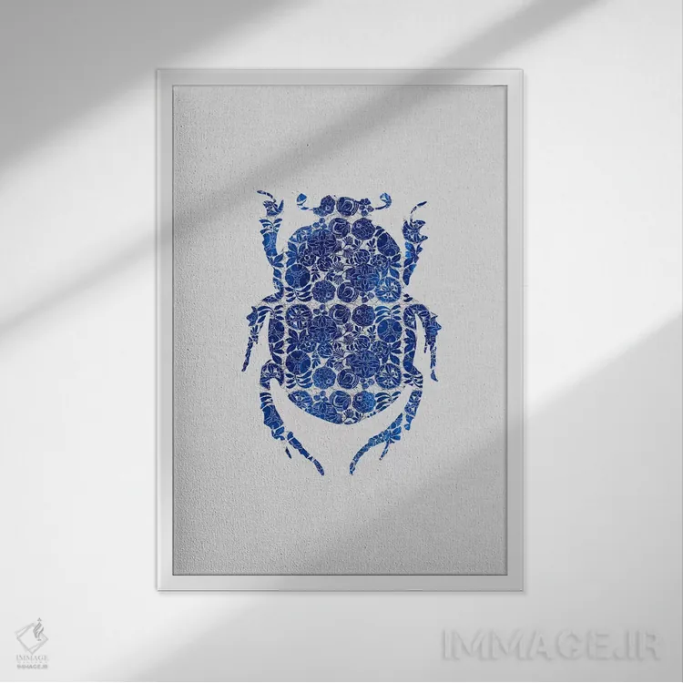 تابلو مدرن سوسک آبی ۱ اثر اورارا استودیو - نمای قابدار سفید