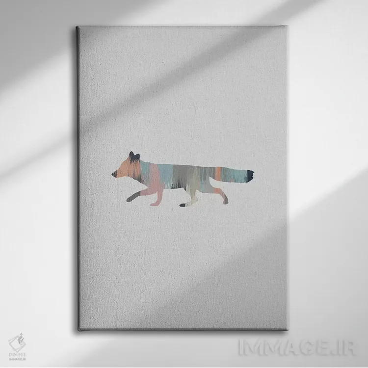 تابلو مینیمال روباه پاستلی اثر اورارا استودیو - نمای روبهرو روی دیوار