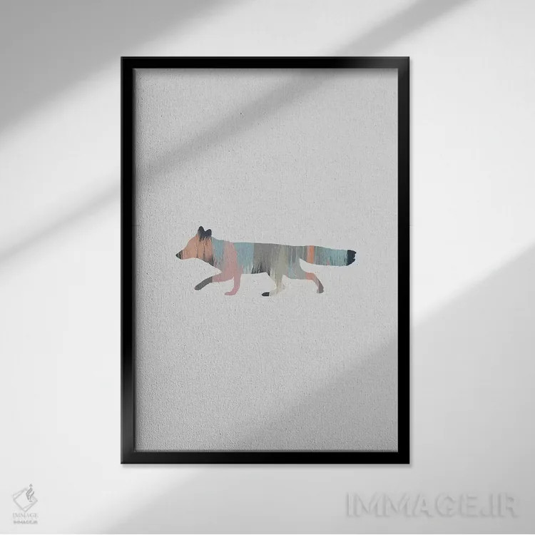 تابلو مینیمال روباه پاستلی اثر اورارا استودیو - نمای قابدار مشکی