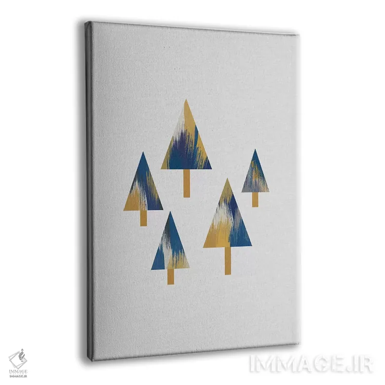 تابلو مینیمال درخت های آبی و زرد اثر اورارا استودیو - نمای پرسپکتیو محصول