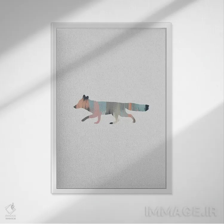 تابلو مینیمال روباه پاستلی اثر اورارا استودیو - نمای قابدار سفید
