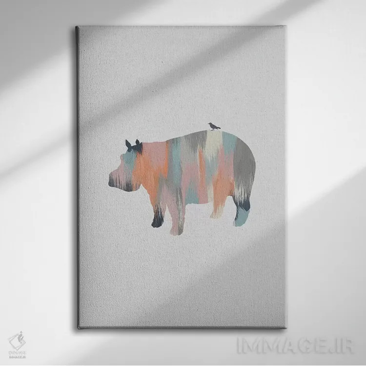 تابلو مینیمال اسب آبی پاستلی اثر اورارا استودیو - نمای روبهرو روی دیوار