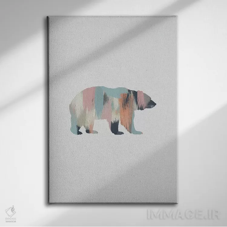 تابلو مینیمال خرس پاستلی اثر اورارا استودیو - نمای روبهرو روی دیوار