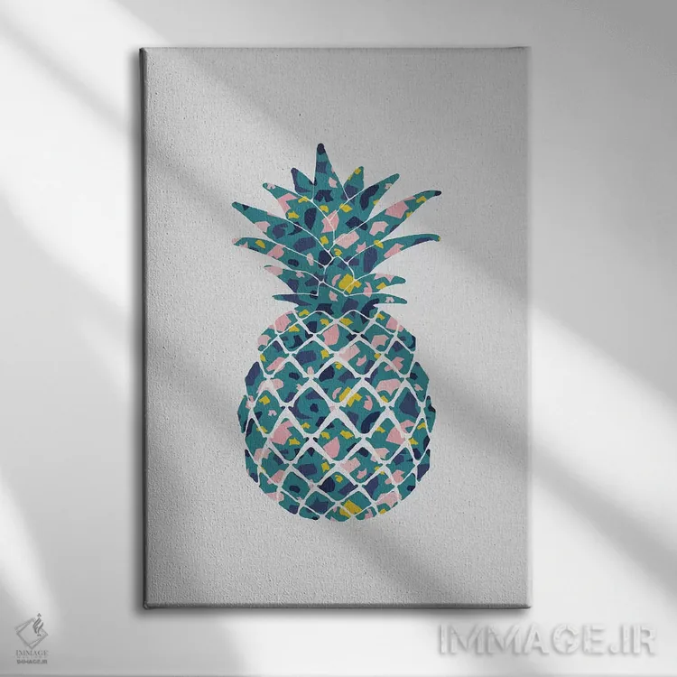تابلو مینیمال آناناس به رنگ آبی متمایل به سبز اثر اورارا استودیو - نمای روبهرو روی دیوار