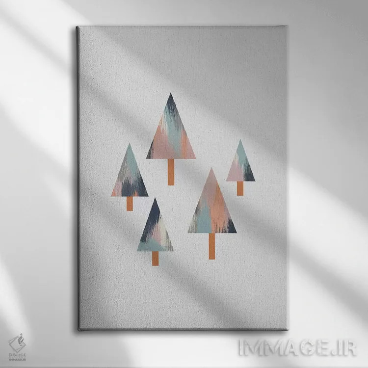 تابلو مینیمال درخت های پاستلی اثر اورارا استودیو - نمای روبهرو روی دیوار