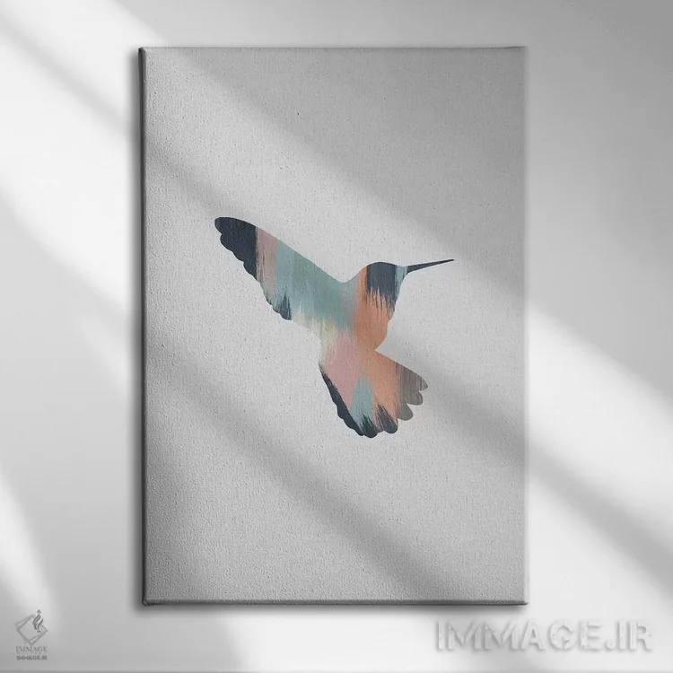 تابلو مینیمال مرغ مگس خوار پاستلی ۲ اثر اورارا استودیو - نمای روبهرو روی دیوار