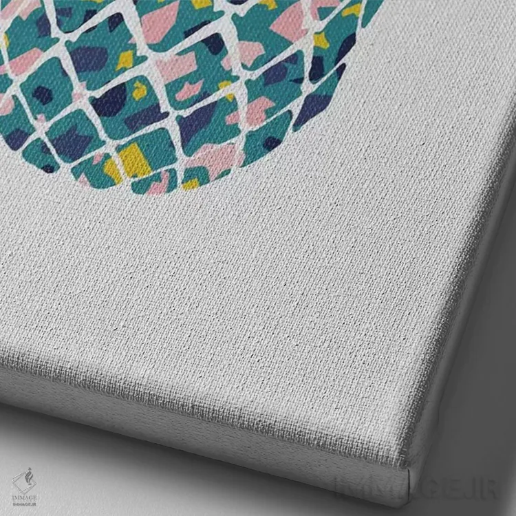 تابلو مینیمال آناناس به رنگ آبی متمایل به سبز اثر اورارا استودیو - نمای نزدیک بافت بوم