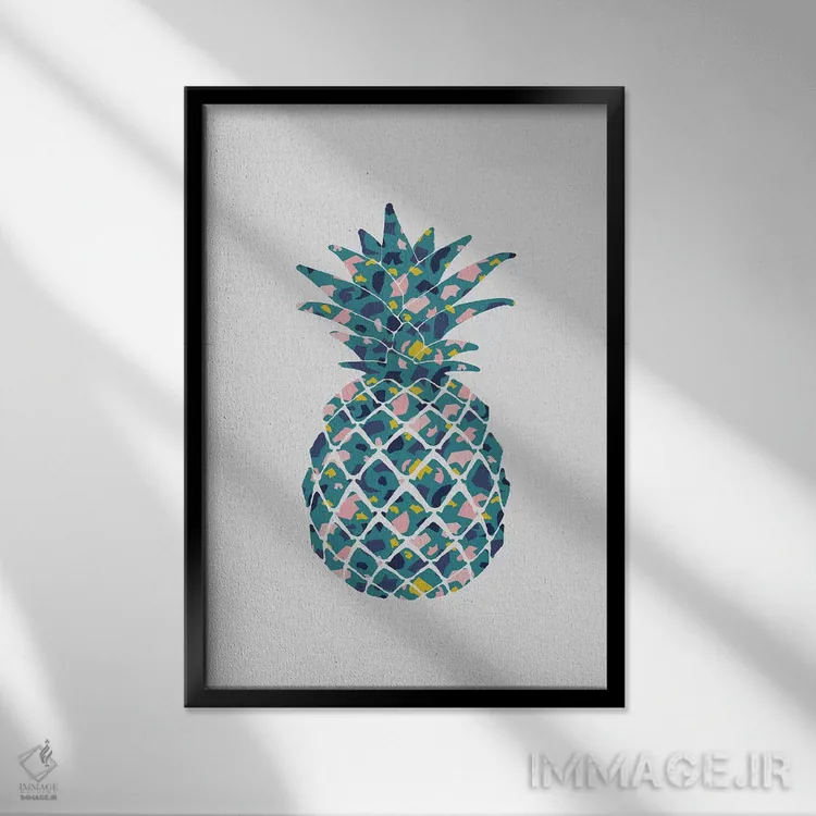 تابلو مینیمال آناناس به رنگ آبی متمایل به سبز اثر اورارا استودیو - نمای قابدار مشکی