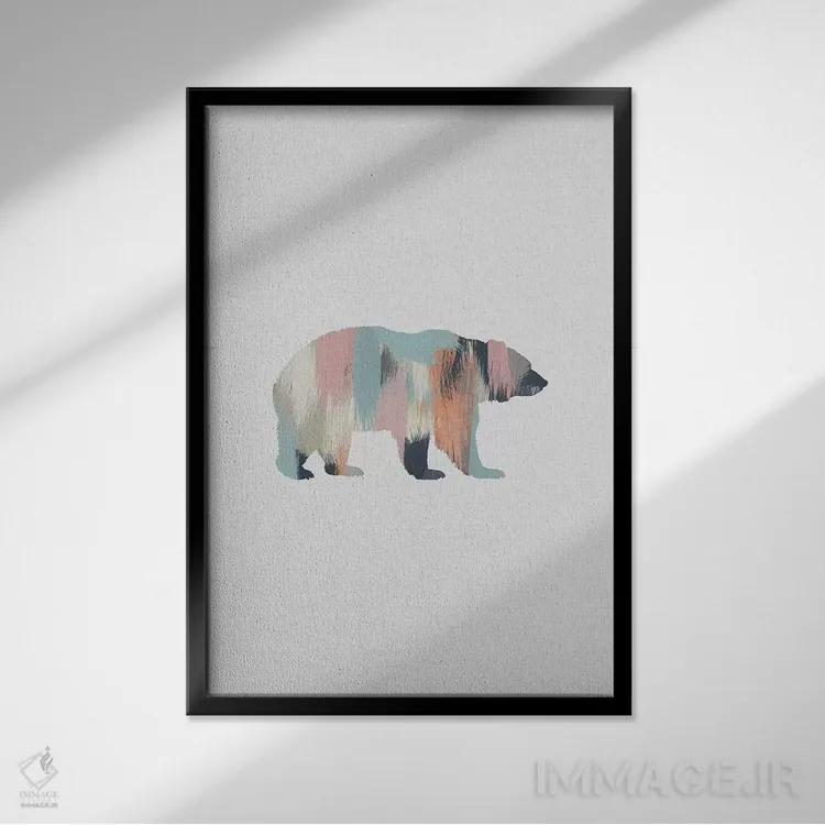 تابلو مینیمال خرس پاستلی اثر اورارا استودیو - نمای قابدار مشکی