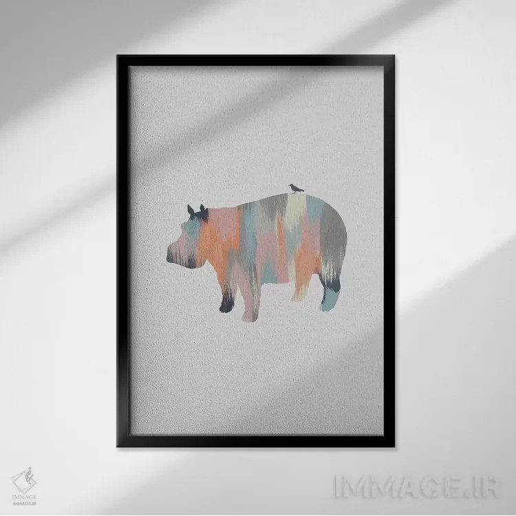 تابلو مینیمال اسب آبی پاستلی اثر اورارا استودیو - نمای قابدار مشکی