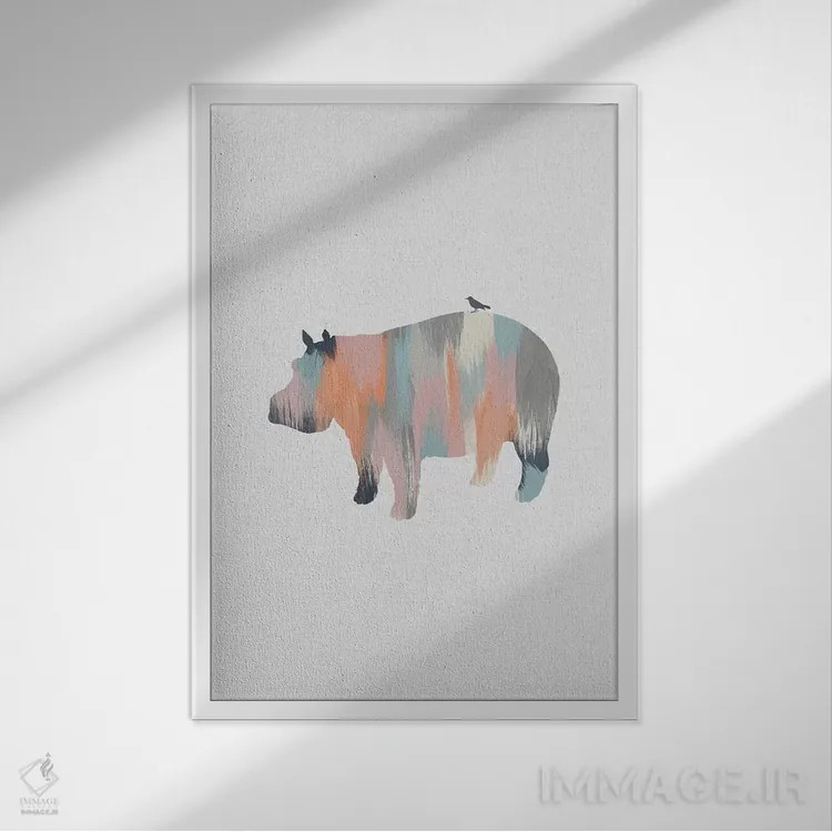تابلو مینیمال اسب آبی پاستلی اثر اورارا استودیو - نمای قابدار سفید
