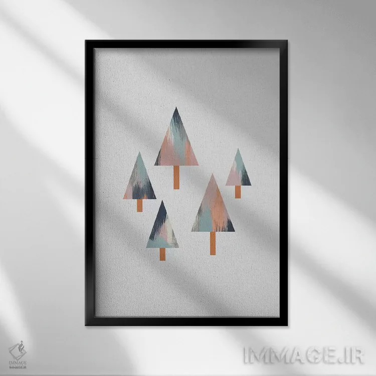 تابلو مینیمال درخت های پاستلی اثر اورارا استودیو - نمای قابدار مشکی