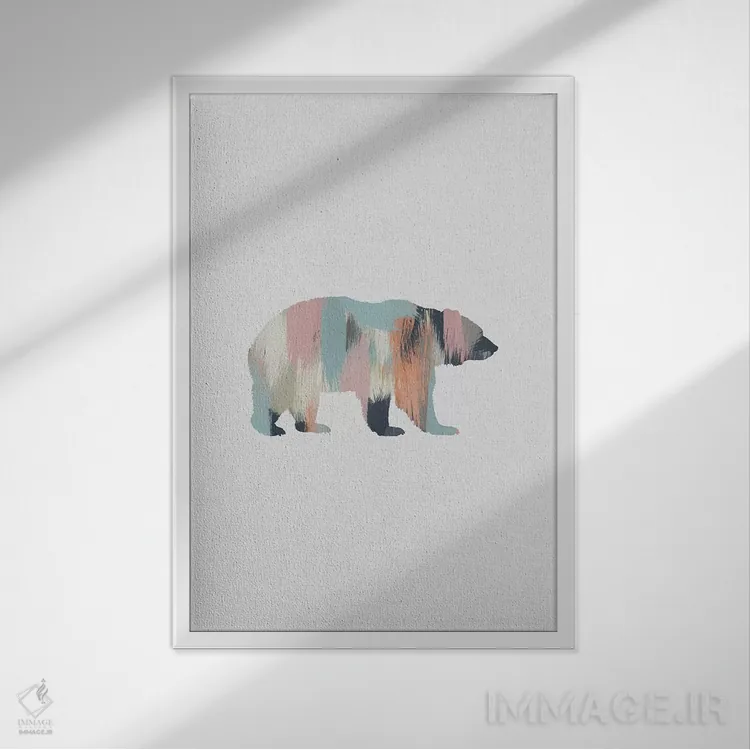 تابلو مینیمال خرس پاستلی اثر اورارا استودیو - نمای قابدار سفید