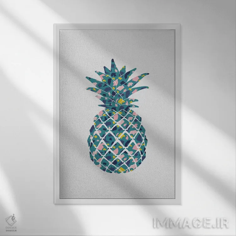 تابلو مینیمال آناناس به رنگ آبی متمایل به سبز اثر اورارا استودیو - نمای قابدار سفید