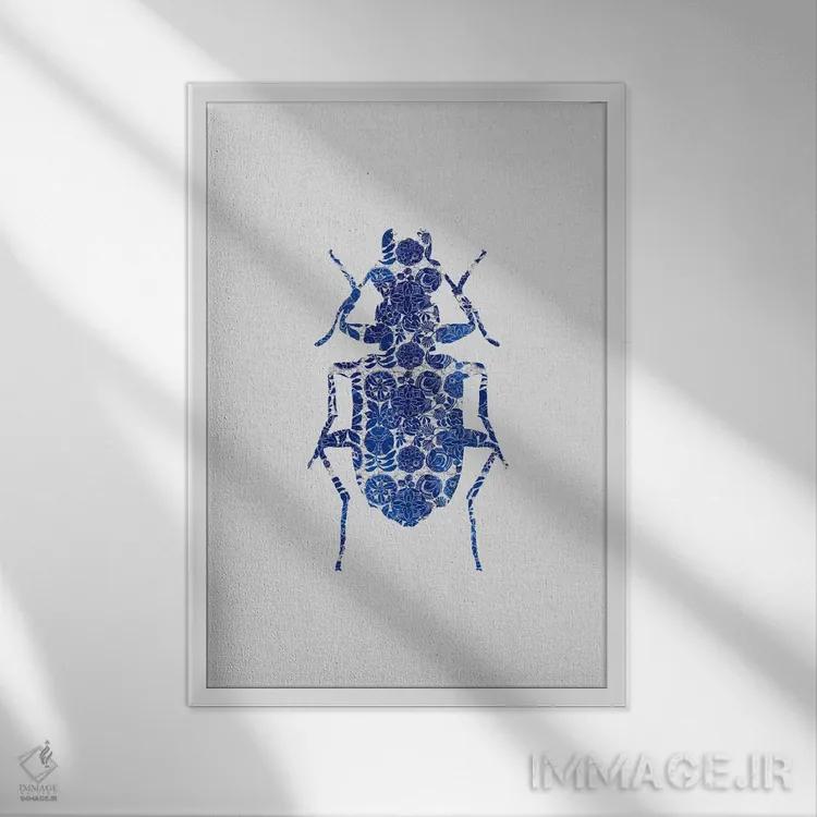 تابلو مدرن سوسک آبی ۲ اثر اورارا استودیو - نمای قابدار سفید