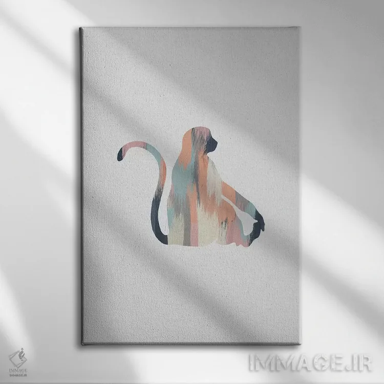 تابلو مینیمال میمون پاستلی اثر اورارا استودیو - نمای روبهرو روی دیوار