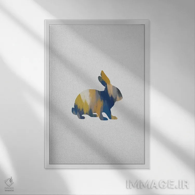 تابلو مینیمال خرگوش آبی و زرد اثر اورارا استودیو - نمای قابدار سفید