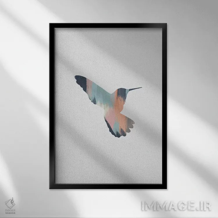 تابلو مینیمال مرغ مگس خوار پاستلی ۲ اثر اورارا استودیو - نمای قابدار مشکی