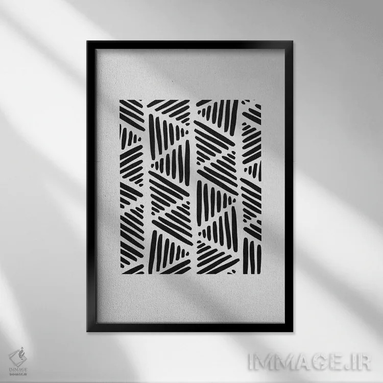 تابلو مینیمال انتزاعی سیاه و سفید ۱ اثر اورارا استودیو - نمای قابدار مشکی