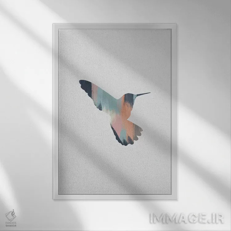 تابلو مینیمال مرغ مگس خوار پاستلی ۲ اثر اورارا استودیو - نمای قابدار سفید