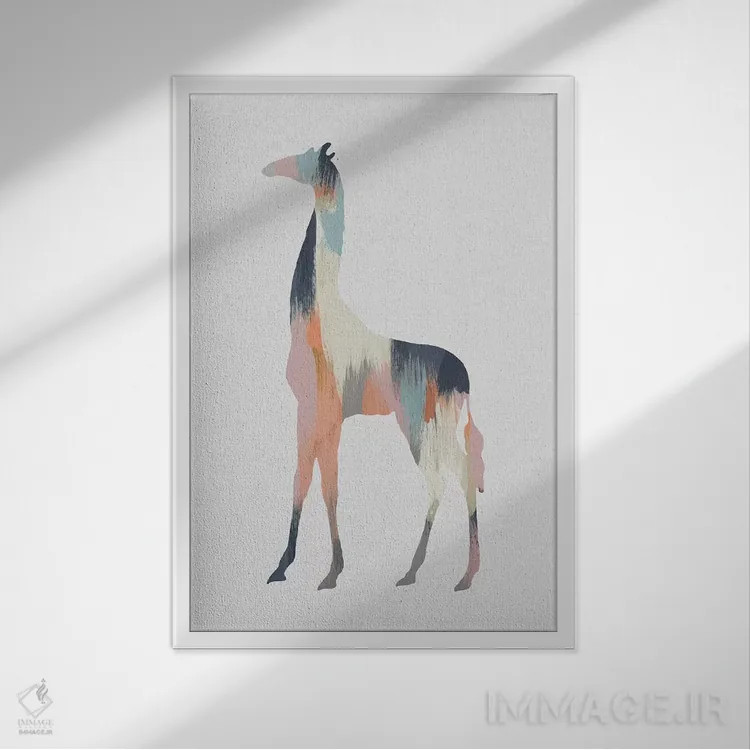 تابلو مینیمال زرافه پاستلی اثر اورارا استودیو - نمای قابدار سفید