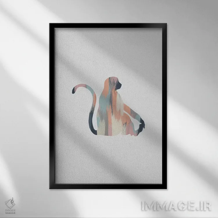 تابلو مینیمال میمون پاستلی اثر اورارا استودیو - نمای قابدار مشکی