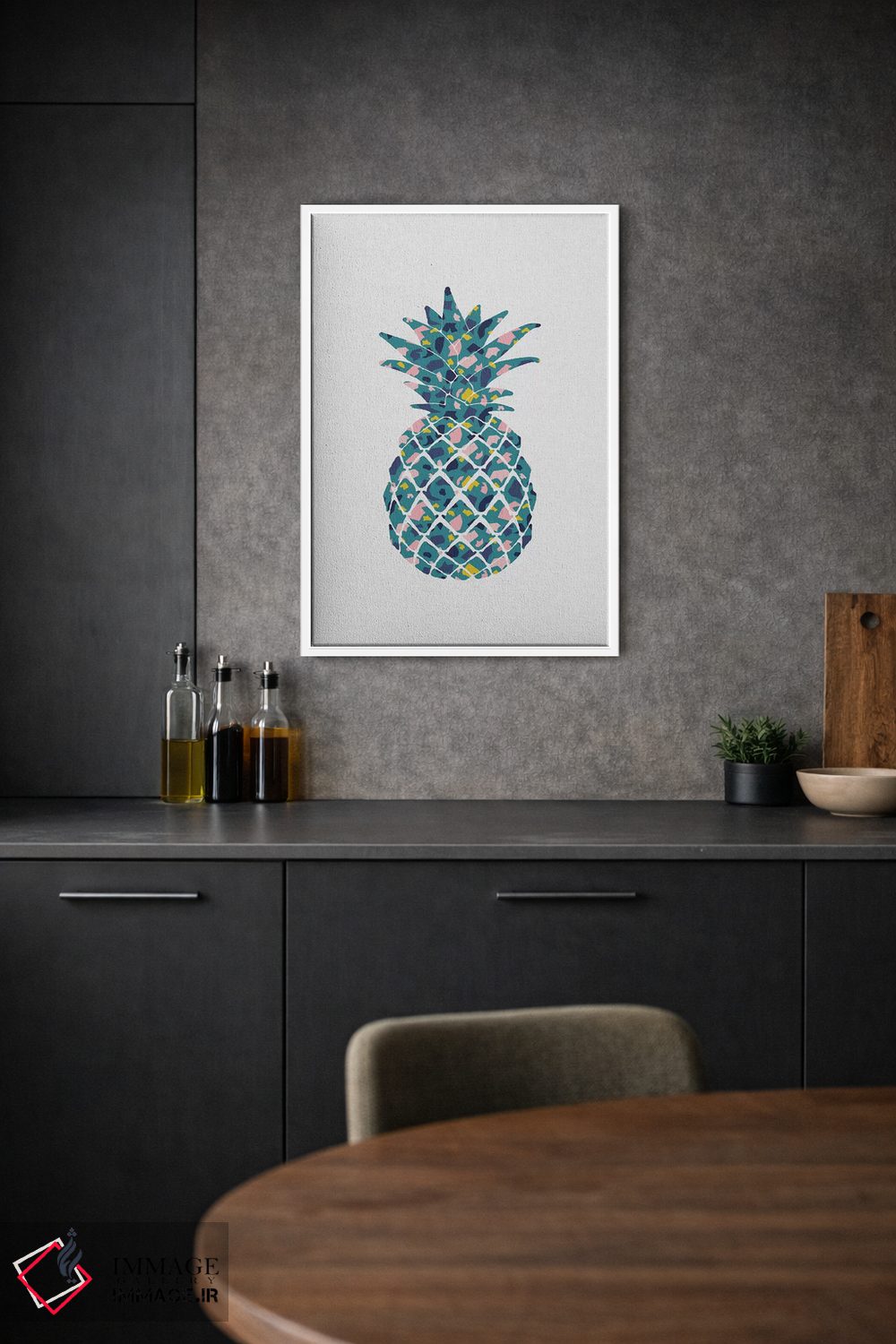 تابلو مینیمال آناناس به رنگ آبی متمایل به سبز اثر اورارا استودیو - D1W