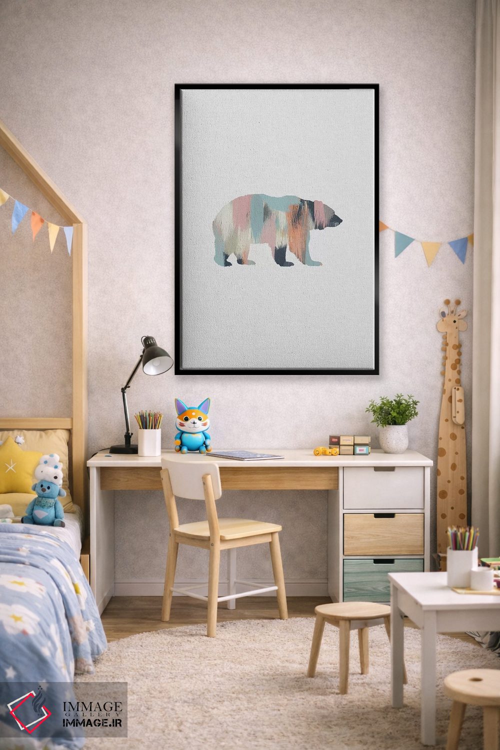 تابلو مینیمال خرس پاستلی اثر اورارا استودیو - D2B