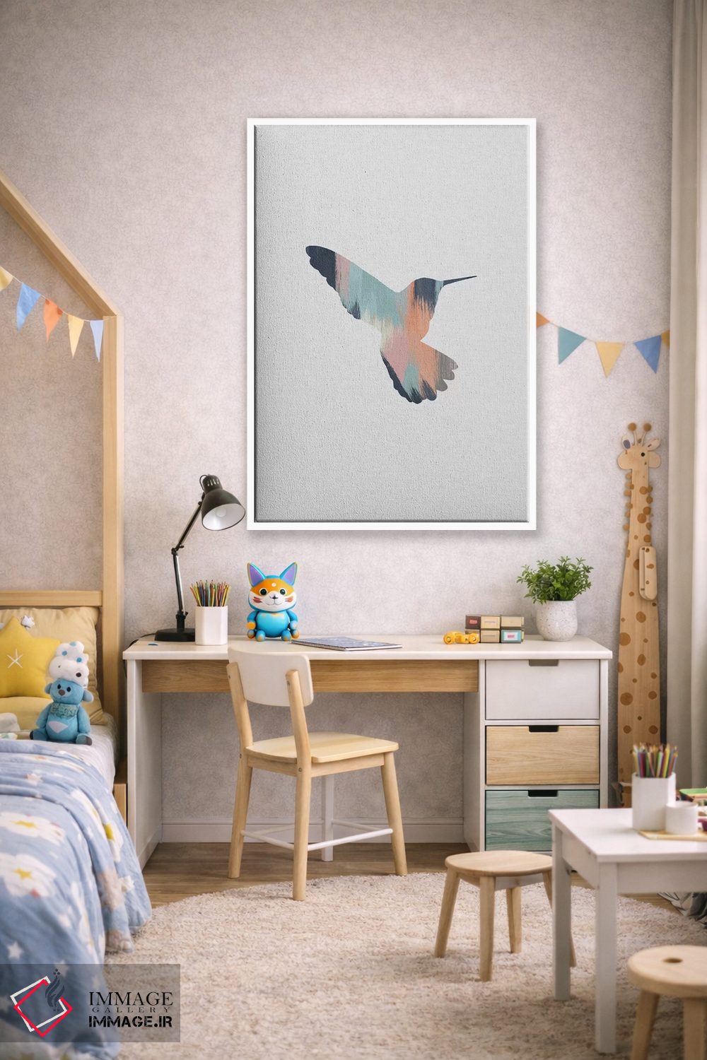 تابلو مینیمال مرغ مگس خوار پاستلی ۲ اثر اورارا استودیو - D1W