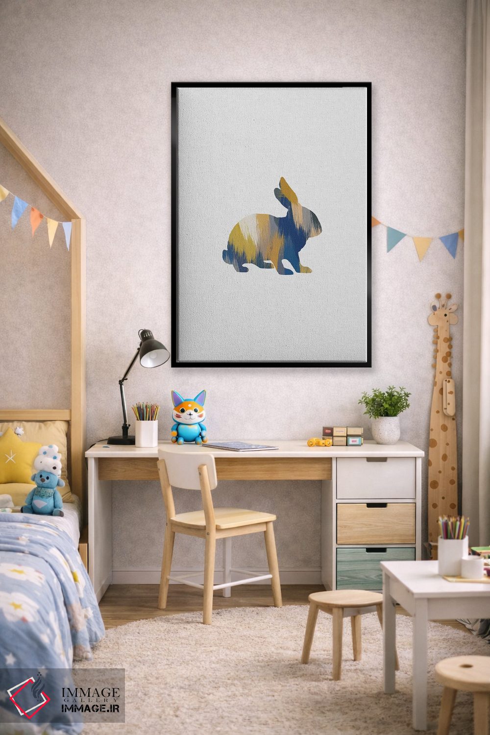 تابلو مینیمال خرگوش آبی و زرد اثر اورارا استودیو - D2B