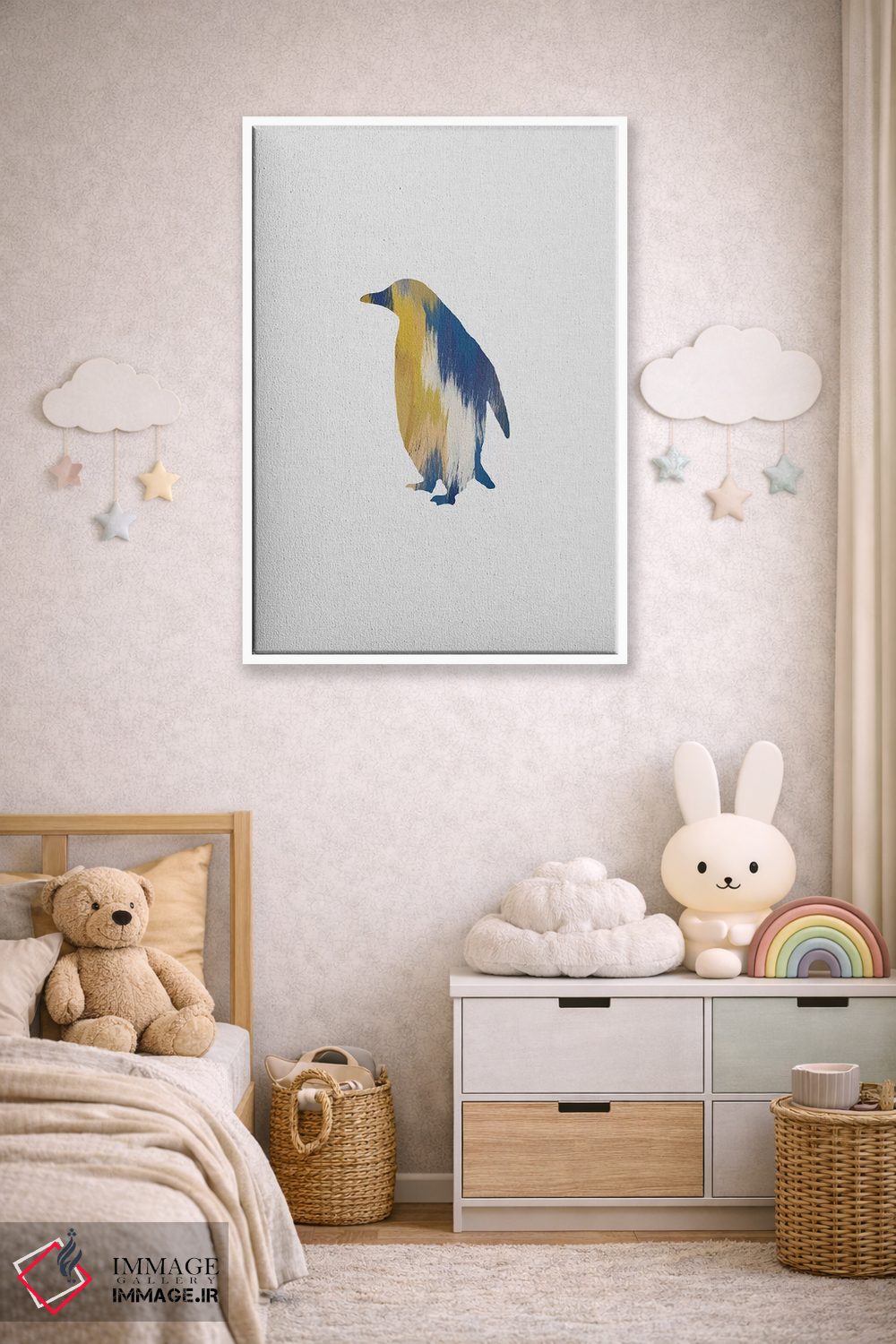 تابلو مینیمال پنگوئن آبی و زرد اثر اورارا استودیو - D4W