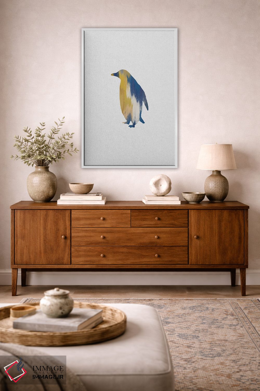 تابلو مینیمال پنگوئن آبی و زرد اثر اورارا استودیو - D3W