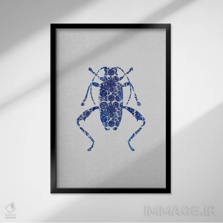 تابلو مدرن سوسک آبی ۴ اثر اورارا استودیو - نمای قابدار مشکی