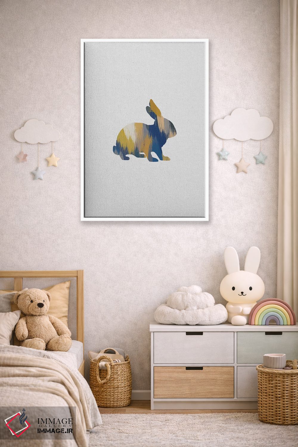 تابلو مینیمال خرگوش آبی و زرد اثر اورارا استودیو - D4W