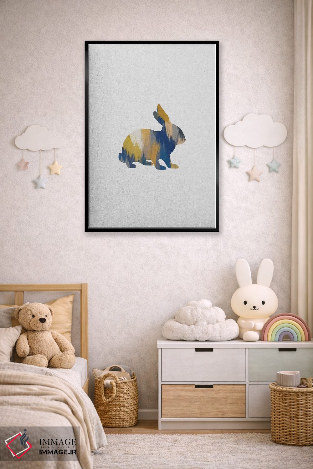 تابلو مینیمال خرگوش آبی و زرد اثر اورارا استودیو - D6B