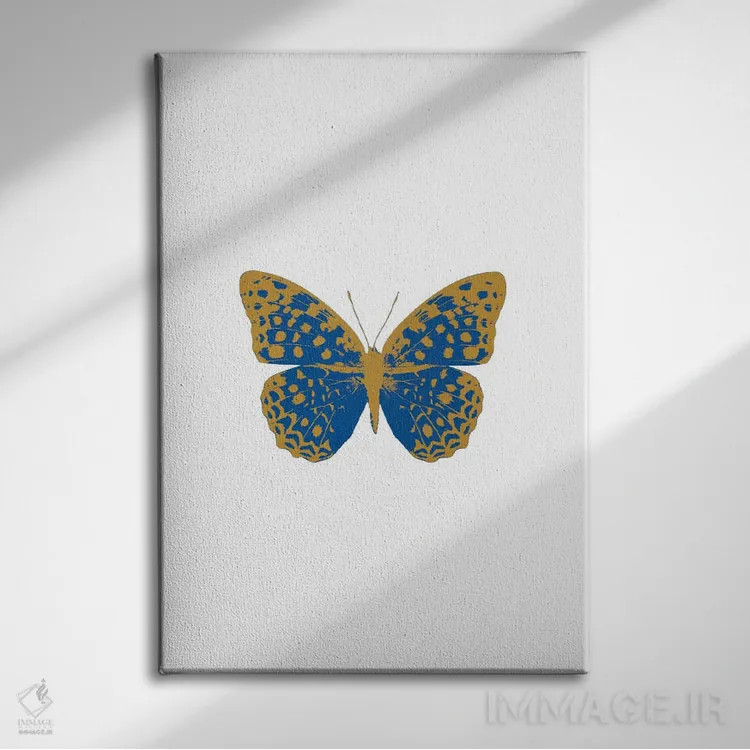تابلو مدرن پروانه آبی اثر اورارا استودیو - نمای روبهرو روی دیوار