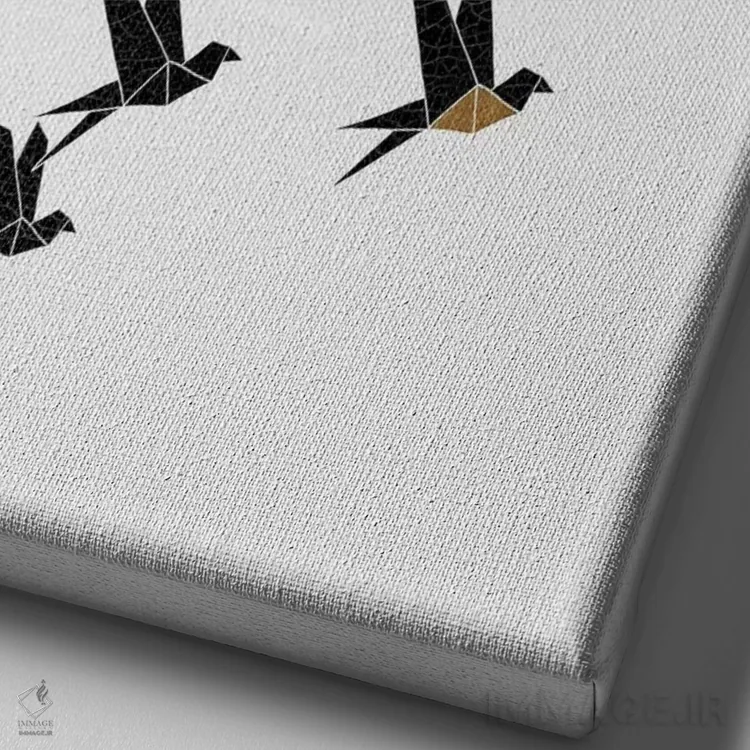 تابلو مینیمال کلاژ پرندگان اوریگامی ۱ اثر اورارا استودیو - نمای نزدیک بافت بوم